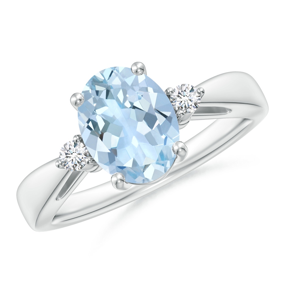 9x7mm AA Tapered Shank Aquamarine Solitaire Ring with Diamond Accents in White Gold 