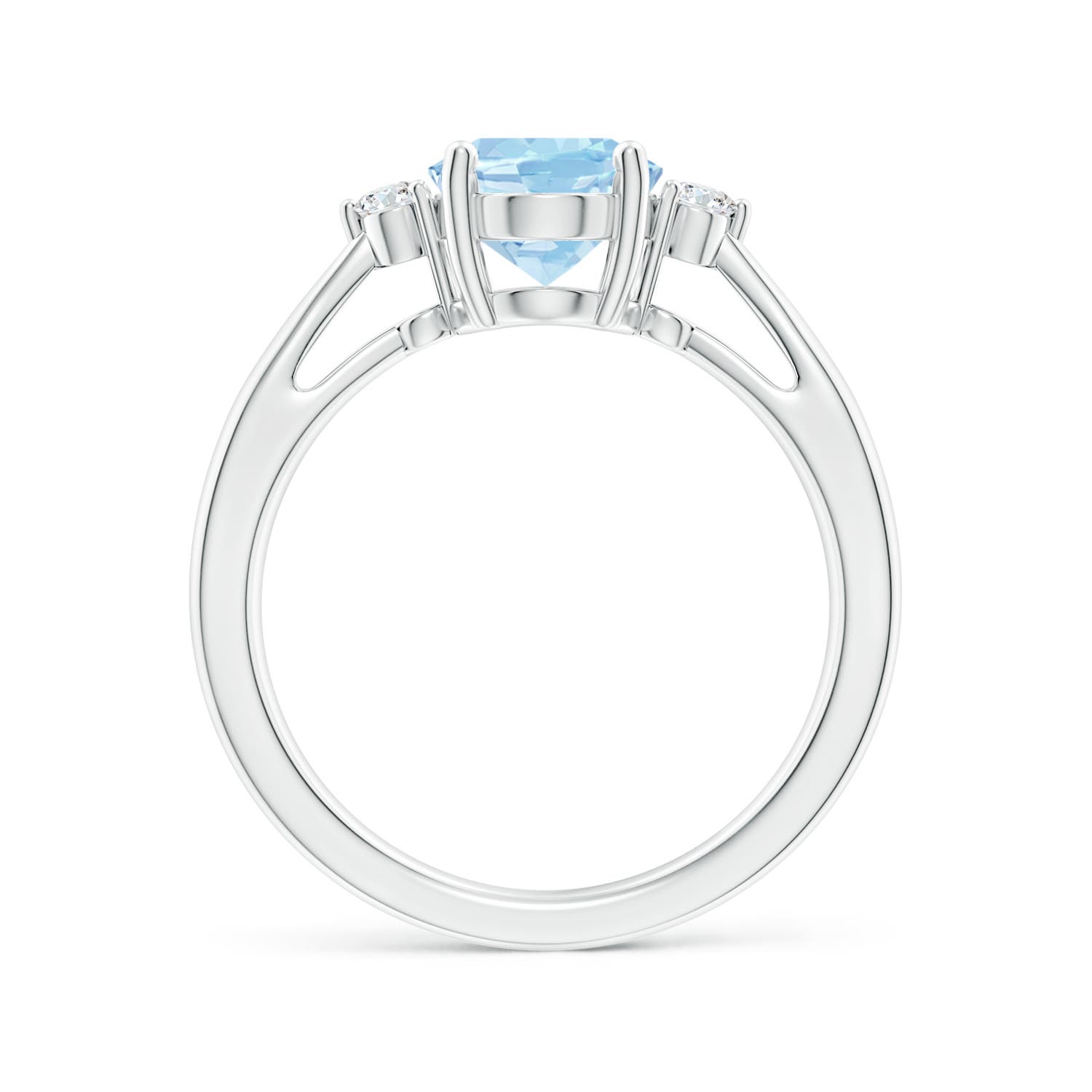 9x7mm AAA Tapered Shank Aquamarine Solitaire Ring with Diamond Accents in 18K White Gold