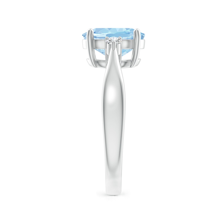 9x7mm AAA Tapered Shank Aquamarine Solitaire Ring with Diamond Accents in 18K White Gold side 299
