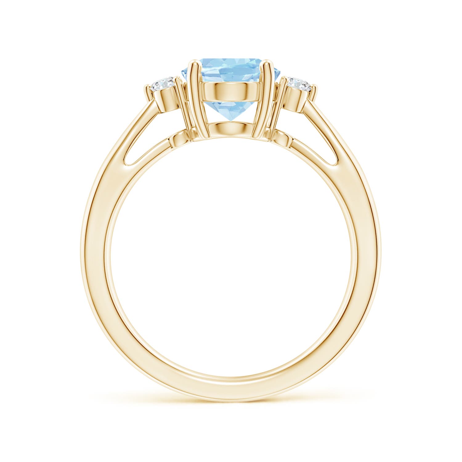 9x7mm AAA Tapered Shank Aquamarine Solitaire Ring with Diamond Accents in 18K Yellow Gold