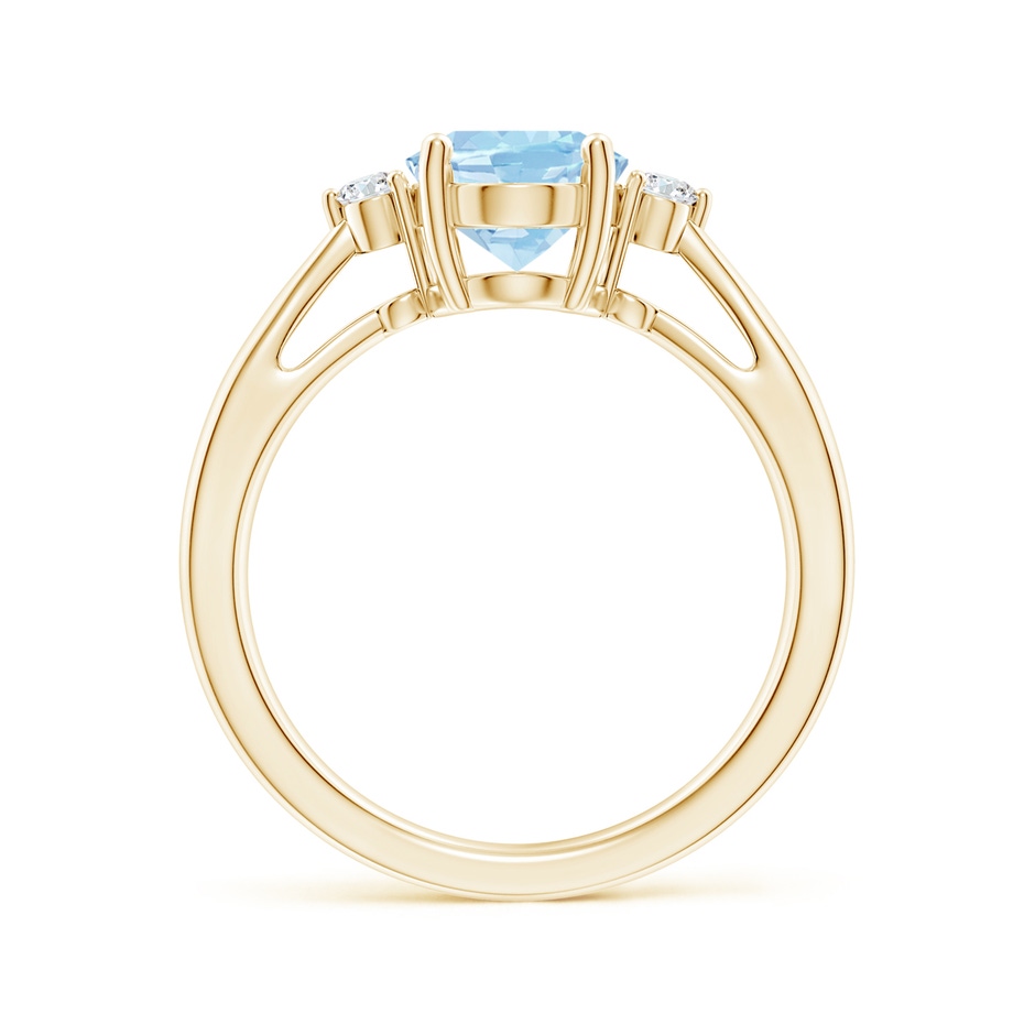 9x7mm AAA Tapered Shank Aquamarine Solitaire Ring with Diamond Accents in Yellow Gold side 199