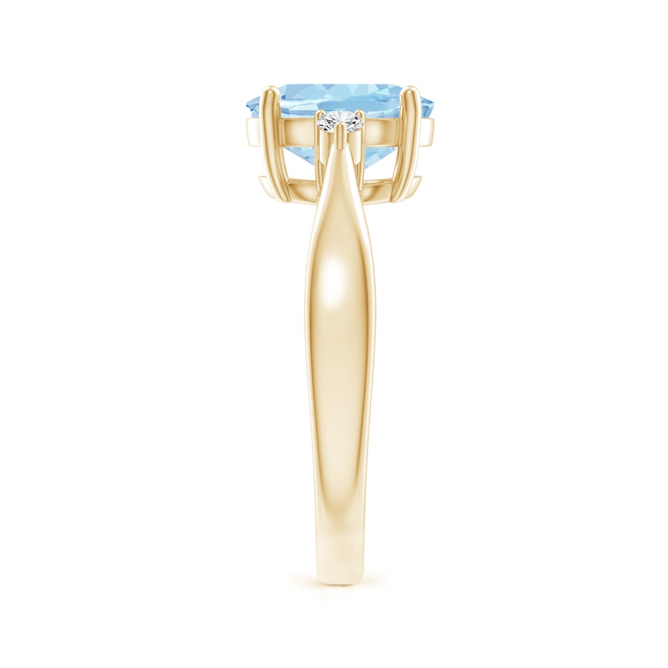 9x7mm AAA Tapered Shank Aquamarine Solitaire Ring with Diamond Accents in Yellow Gold side 299