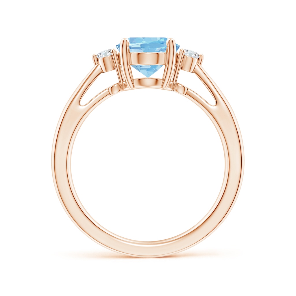 9x7mm AAAA Tapered Shank Aquamarine Solitaire Ring with Diamond Accents in Rose Gold - side 199