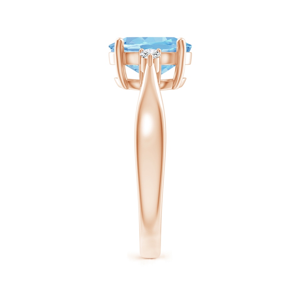 9x7mm AAAA Tapered Shank Aquamarine Solitaire Ring with Diamond Accents in Rose Gold side 299