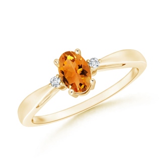 6x4mm AAA Tapered Shank Citrine Solitaire Ring with Diamond Accents in 9K Yellow Gold