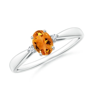 6x4mm AAA Tapered Shank Citrine Solitaire Ring with Diamond Accents in P950 Platinum