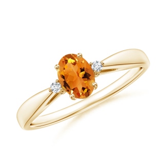 6x4mm AAA Tapered Shank Citrine Solitaire Ring with Diamond Accents in Yellow Gold