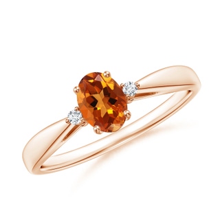 6x4mm AAAA Tapered Shank Citrine Solitaire Ring with Diamond Accents in Rose Gold