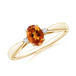 6x4mm AAAA Tapered Shank Citrine Solitaire Ring with Diamond Accents in Yellow Gold