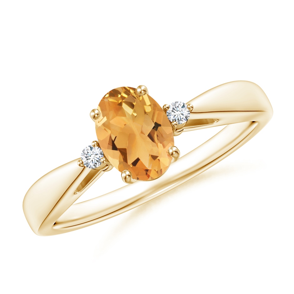 7x5mm A Tapered Shank Citrine Solitaire Ring with Diamond Accents in Yellow Gold 