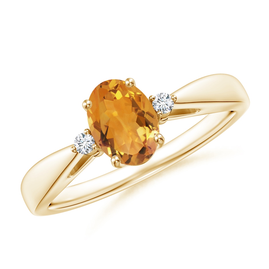 7x5mm AA Tapered Shank Citrine Solitaire Ring with Diamond Accents in Yellow Gold 