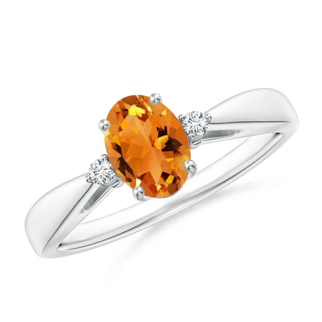 7x5mm AAA Tapered Shank Citrine Solitaire Ring with Diamond Accents in White Gold