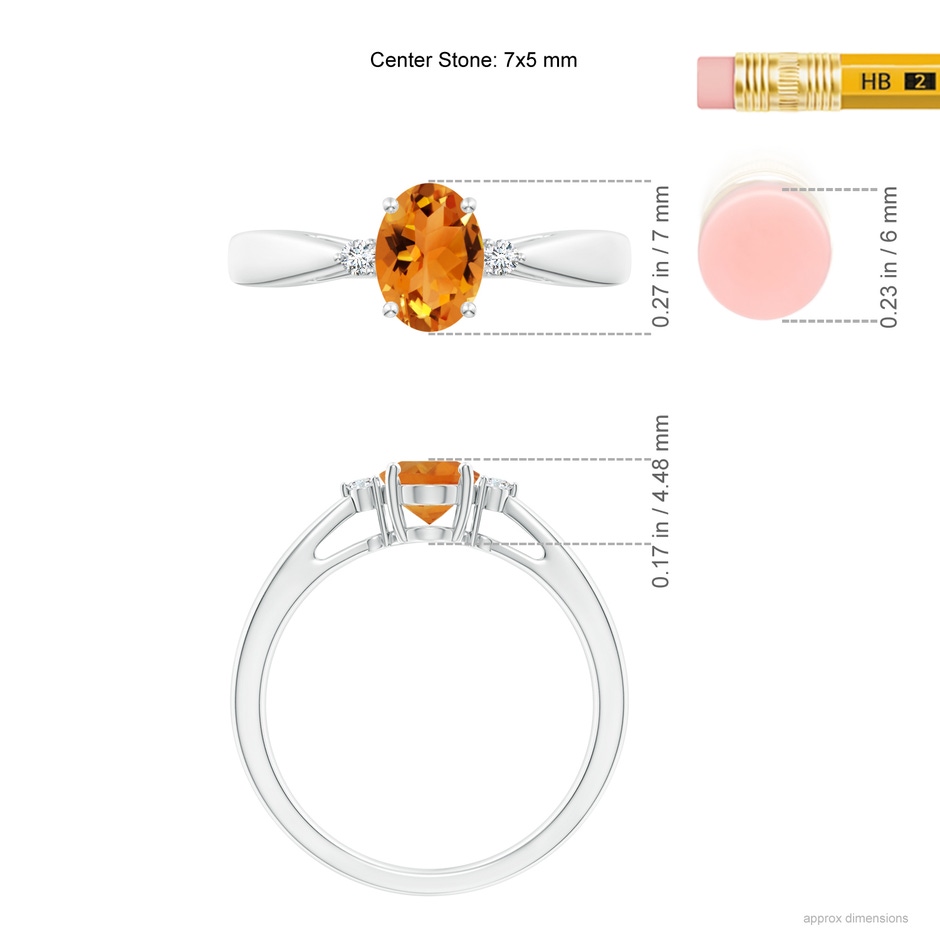 7x5mm AAA Tapered Shank Citrine Solitaire Ring with Diamond Accents in White Gold ruler