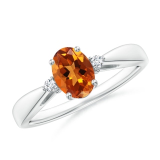 7x5mm AAAA Tapered Shank Citrine Solitaire Ring with Diamond Accents in P950 Platinum