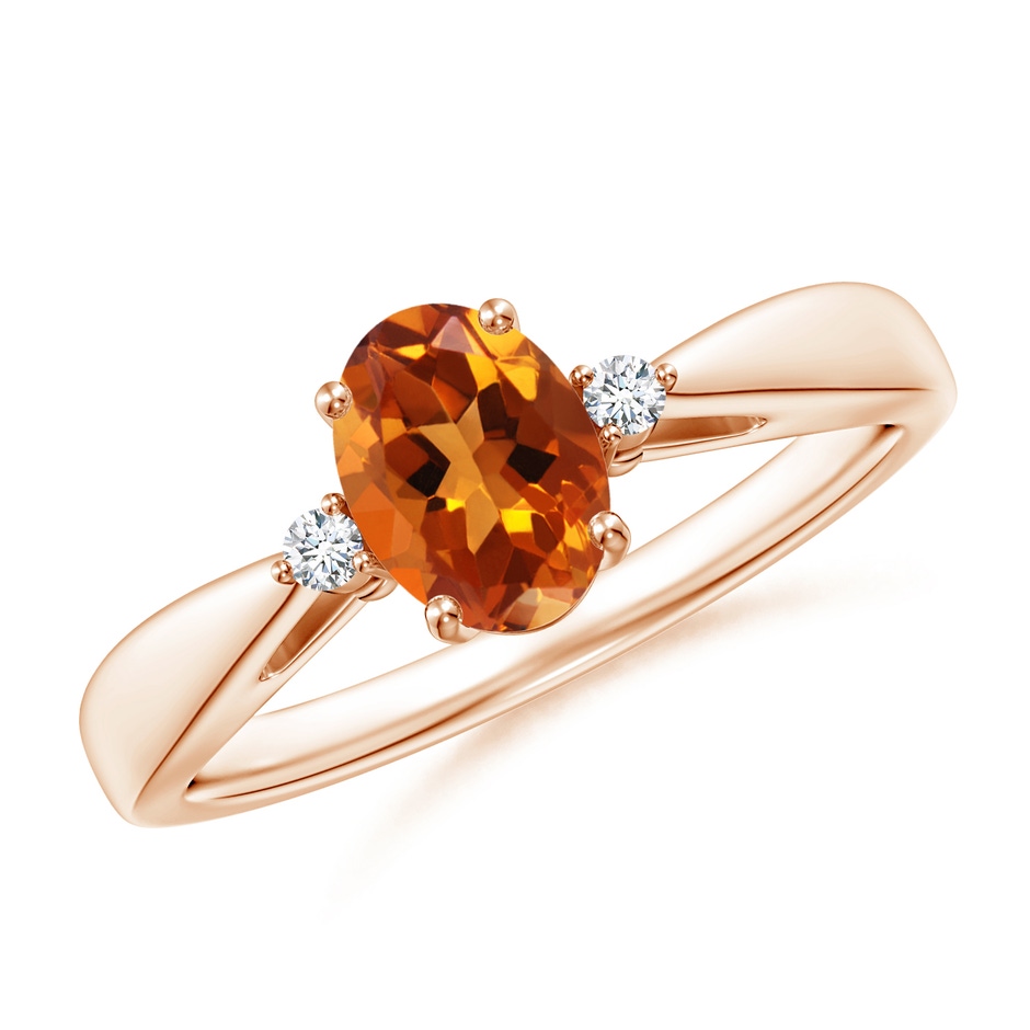 7x5mm AAAA Tapered Shank Citrine Solitaire Ring with Diamond Accents in Rose Gold 