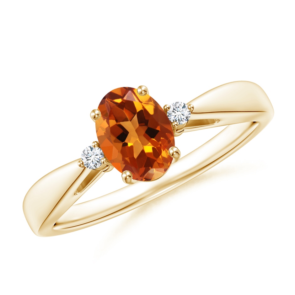 7x5mm AAAA Tapered Shank Citrine Solitaire Ring with Diamond Accents in Yellow Gold 