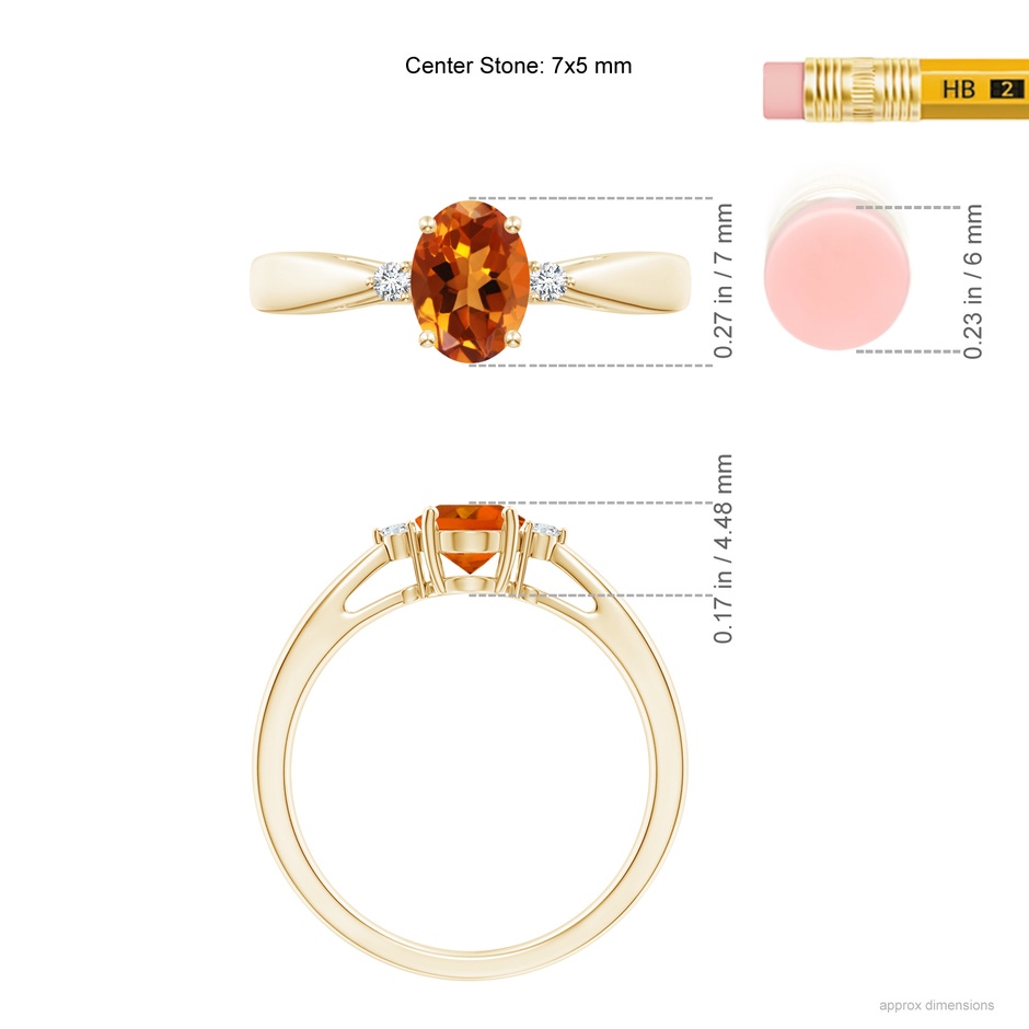 7x5mm AAAA Tapered Shank Citrine Solitaire Ring with Diamond Accents in Yellow Gold ruler