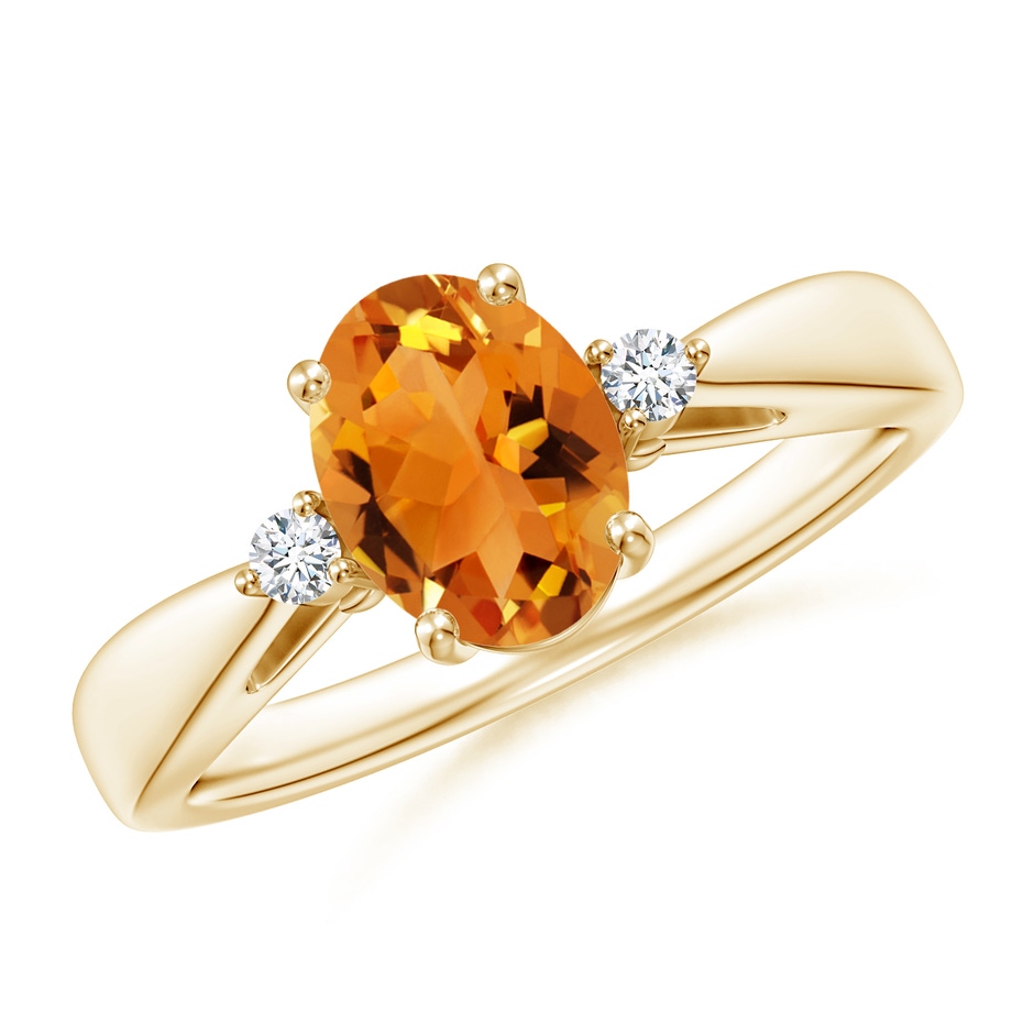 8x6mm AAA Tapered Shank Citrine Solitaire Ring with Diamond Accents in Yellow Gold 