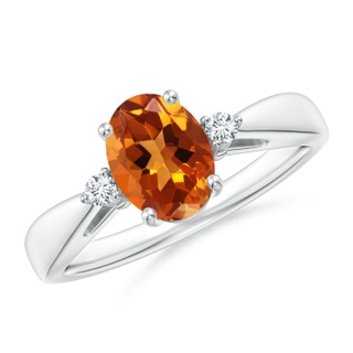 8x6mm AAAA Tapered Shank Citrine Solitaire Ring with Diamond Accents in P950 Platinum