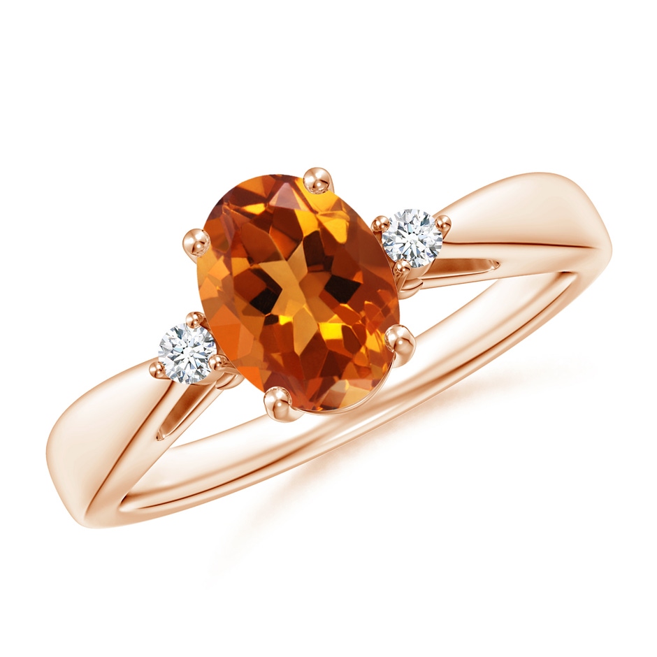 8x6mm AAAA Tapered Shank Citrine Solitaire Ring with Diamond Accents in Rose Gold 
