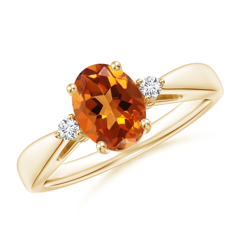 8x6mm AAAA Tapered Shank Citrine Solitaire Ring with Diamond Accents in Yellow Gold 