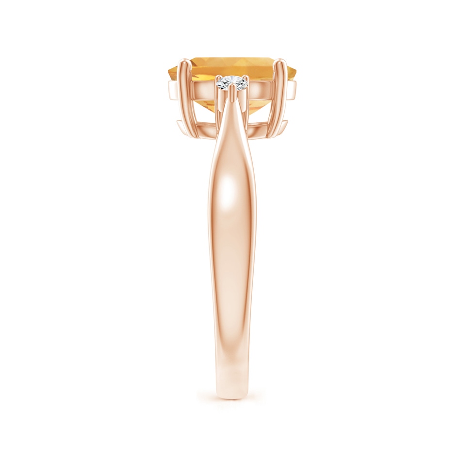 9x7mm A Tapered Shank Citrine Solitaire Ring with Diamond Accents in Rose Gold side-2