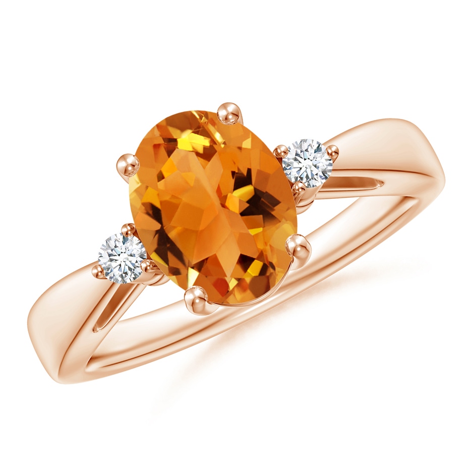 9x7mm AAA Tapered Shank Citrine Solitaire Ring with Diamond Accents in Rose Gold 