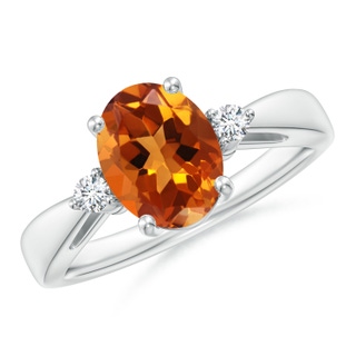 9x7mm AAAA Tapered Shank Citrine Solitaire Ring with Diamond Accents in P950 Platinum