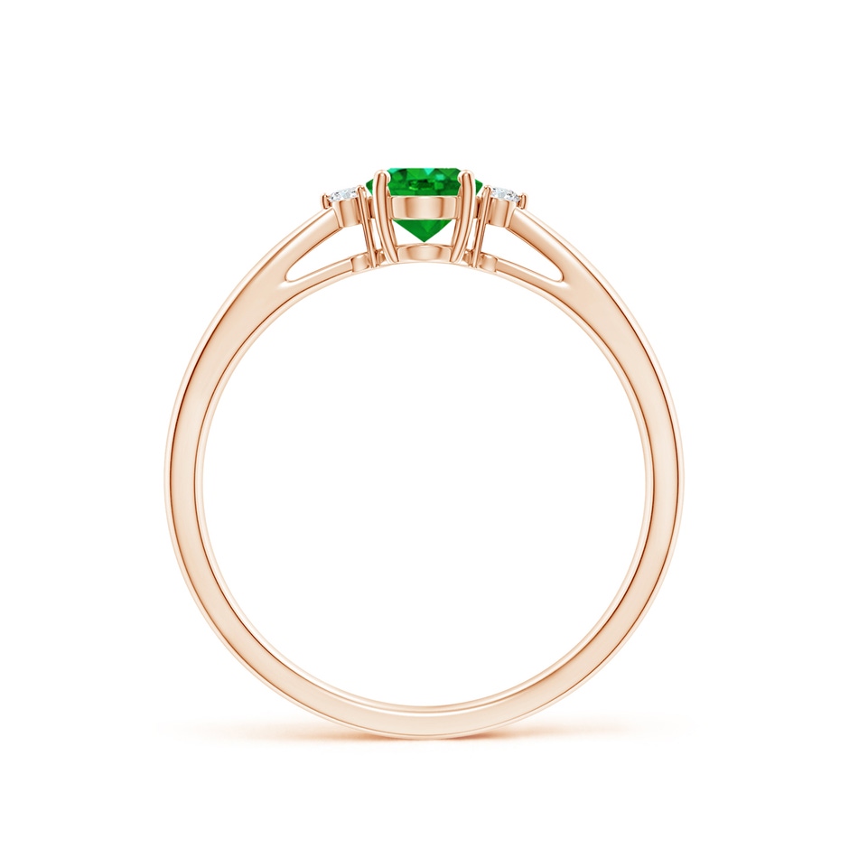 6x4mm AAAA Tapered Shank Emerald Solitaire Ring with Diamond Accents in Rose Gold side-1