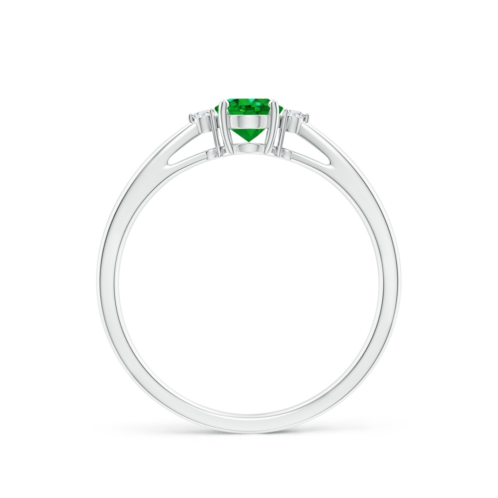 6x4mm AAAA Tapered Shank Emerald Solitaire Ring with Diamond Accents in White Gold Side-1