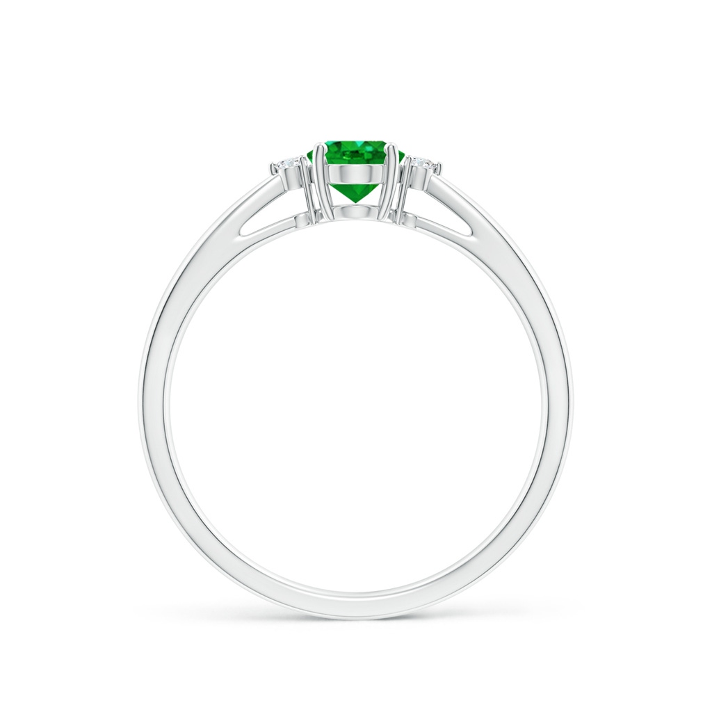 6x4mm AAAA Tapered Shank Emerald Solitaire Ring with Diamond Accents in White Gold - side_1