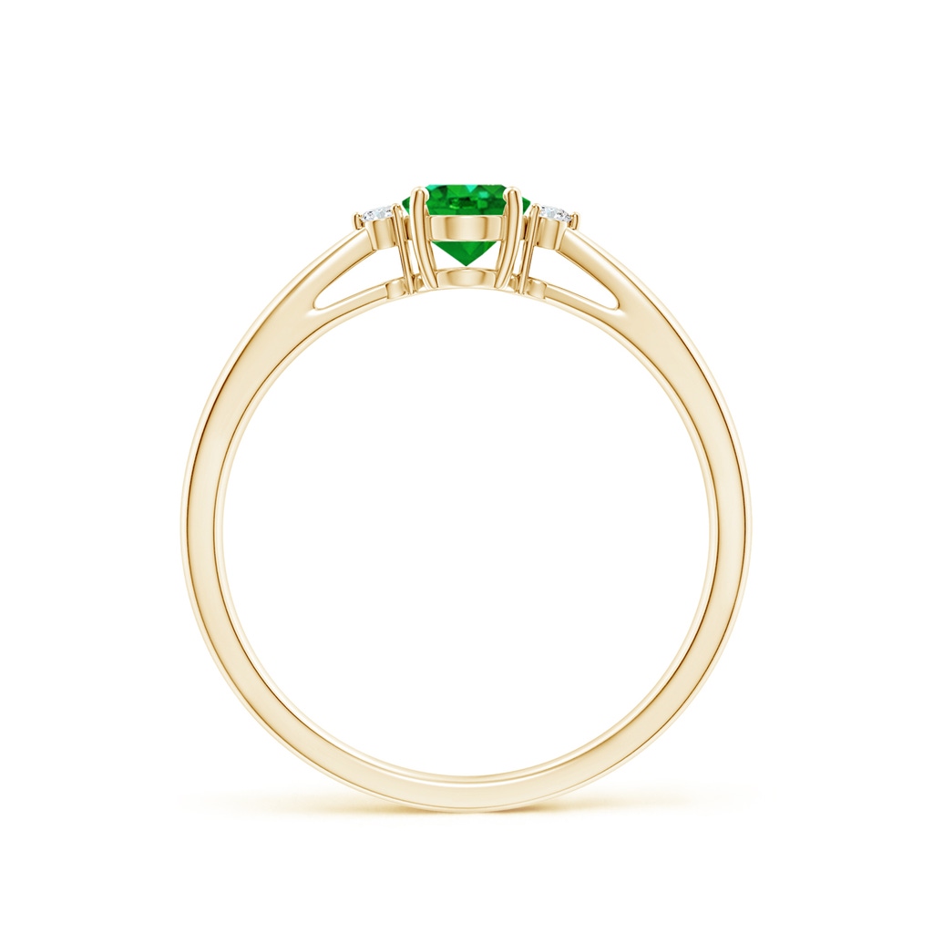 6x4mm Lab-Grown Tapered Shank Emerald Solitaire Ring with Diamond Accents in Yellow Gold - side_1