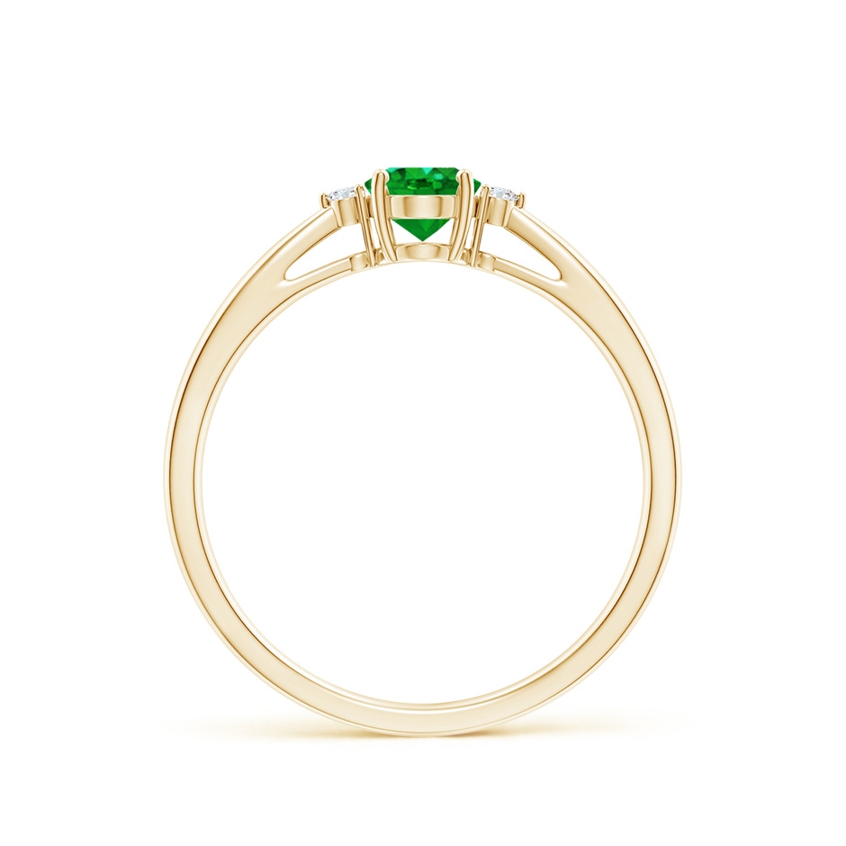 6x4mm AAAA Tapered Shank Emerald Solitaire Ring with Diamond Accents in Yellow Gold side-1