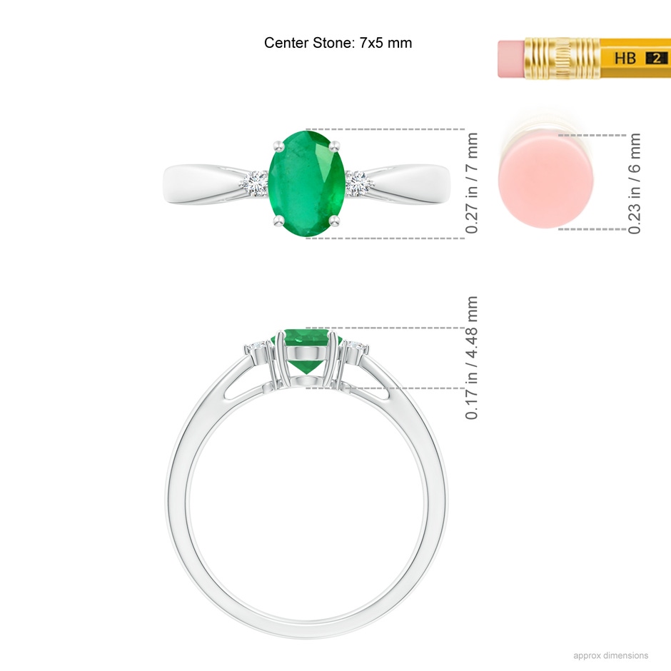 7x5mm A Tapered Shank Emerald Solitaire Ring with Diamond Accents in P950 Platinum ruler