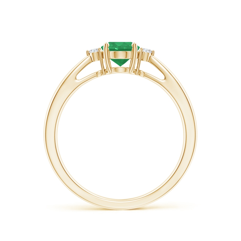 7x5mm A Tapered Shank Emerald Solitaire Ring with Diamond Accents in Yellow Gold side-1