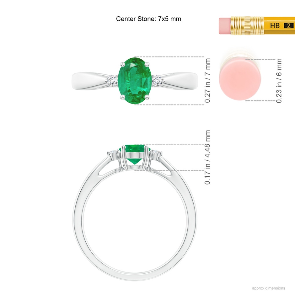 7x5mm AA Tapered Shank Emerald Solitaire Ring with Diamond Accents in P950 Platinum ruler