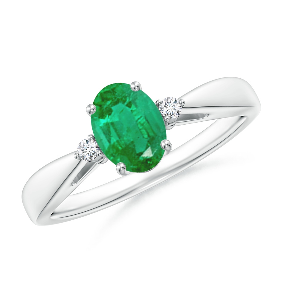 7x5mm AA Tapered Shank Emerald Solitaire Ring with Diamond Accents in White Gold 