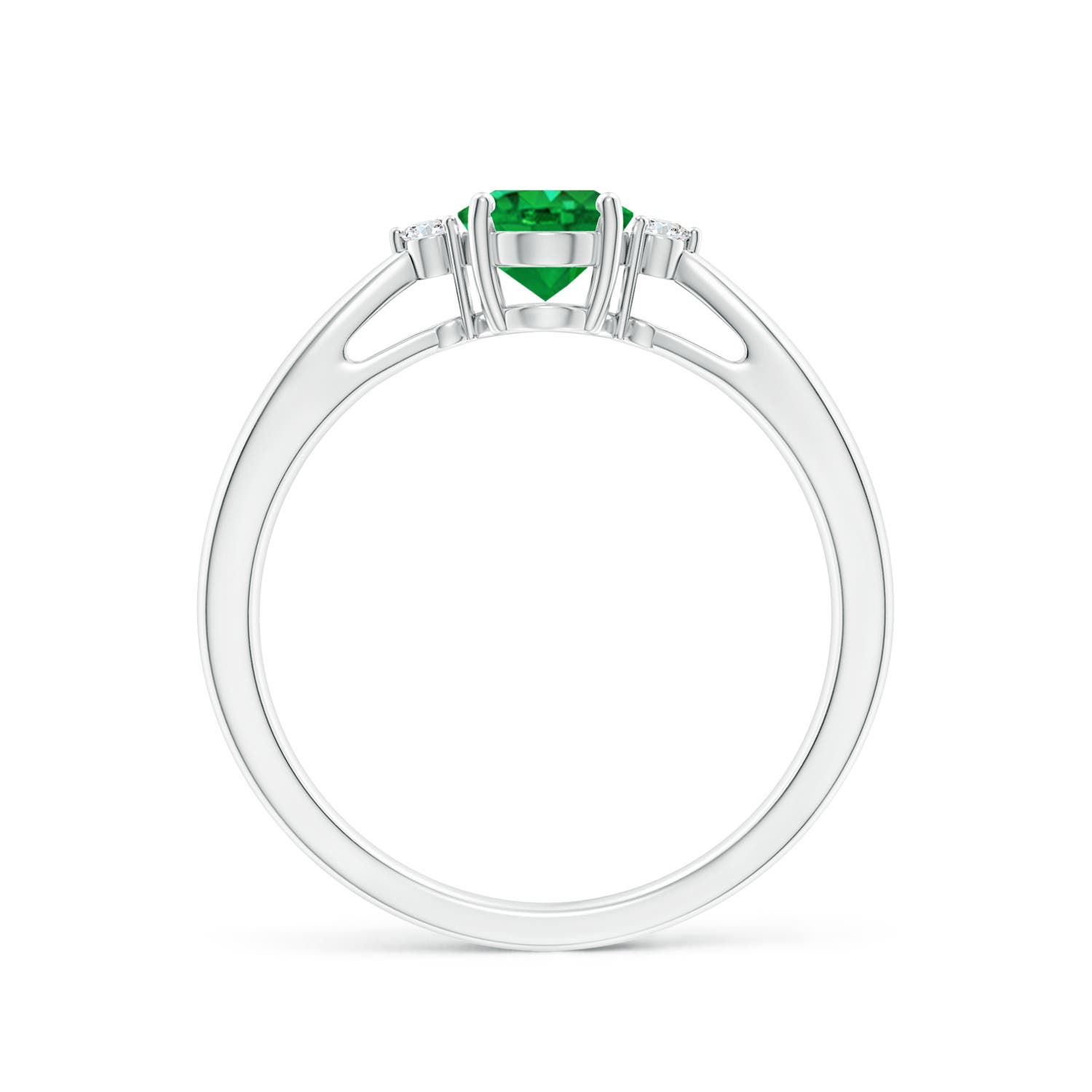 7x5mm AAA Tapered Shank Emerald Solitaire Ring with Diamond Accents in P950 Platinum