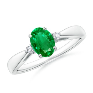 7x5mm AAA Tapered Shank Emerald Solitaire Ring with Diamond Accents in White Gold