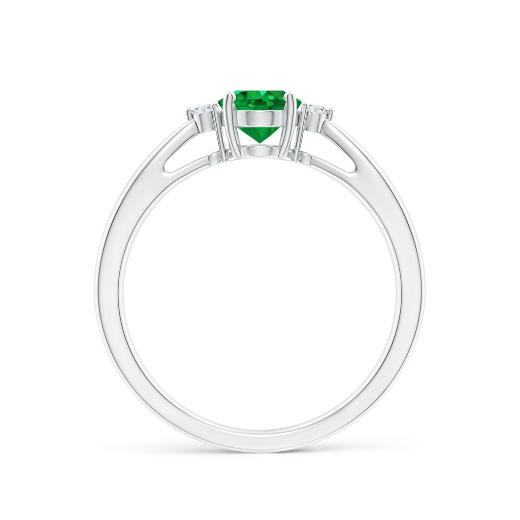 7x5mm AAA Tapered Shank Emerald Solitaire Ring with Diamond Accents in White Gold Side-1