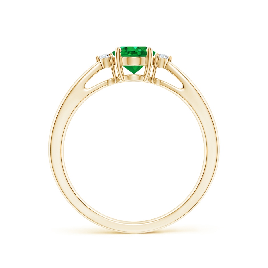 7x5mm AAA Tapered Shank Emerald Solitaire Ring with Diamond Accents in Yellow Gold side-1