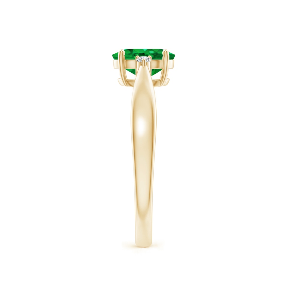 7x5mm AAA Tapered Shank Emerald Solitaire Ring with Diamond Accents in Yellow Gold side-2