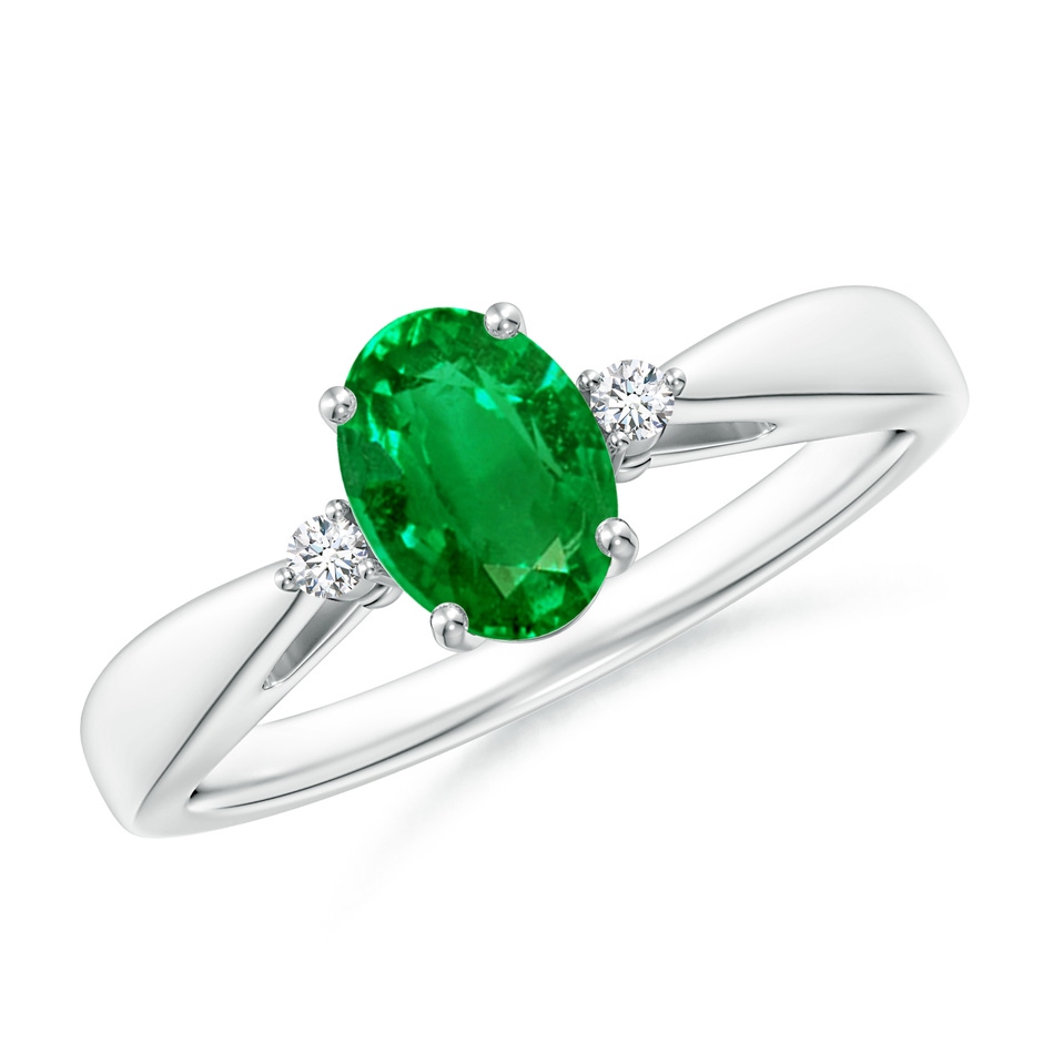 7x5mm Lab-Grown Tapered Shank Emerald Solitaire Ring with Diamond Accents in P950 Platinum 