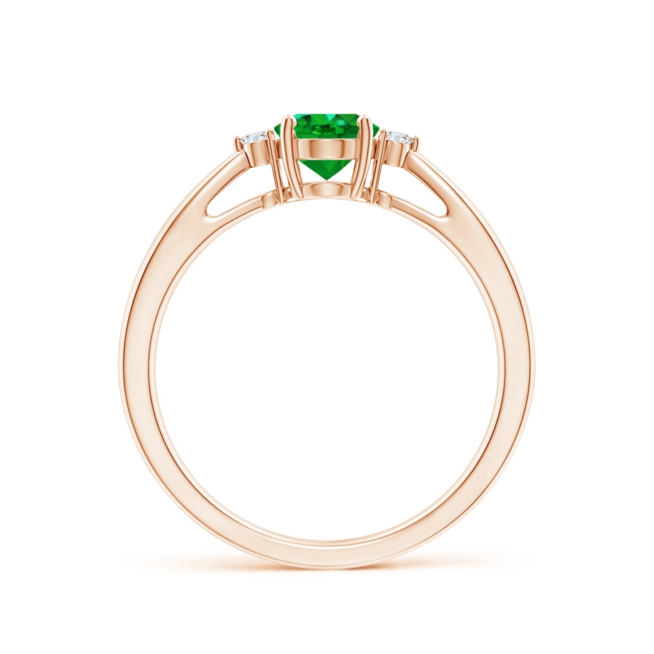 7x5mm AAAA Tapered Shank Emerald Solitaire Ring with Diamond Accents in Rose Gold side-1