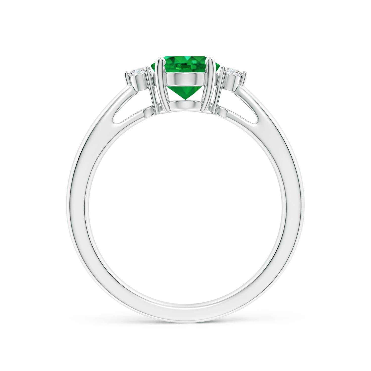 8x6mm AAA Tapered Shank Emerald Solitaire Ring with Diamond Accents in P950 Platinum