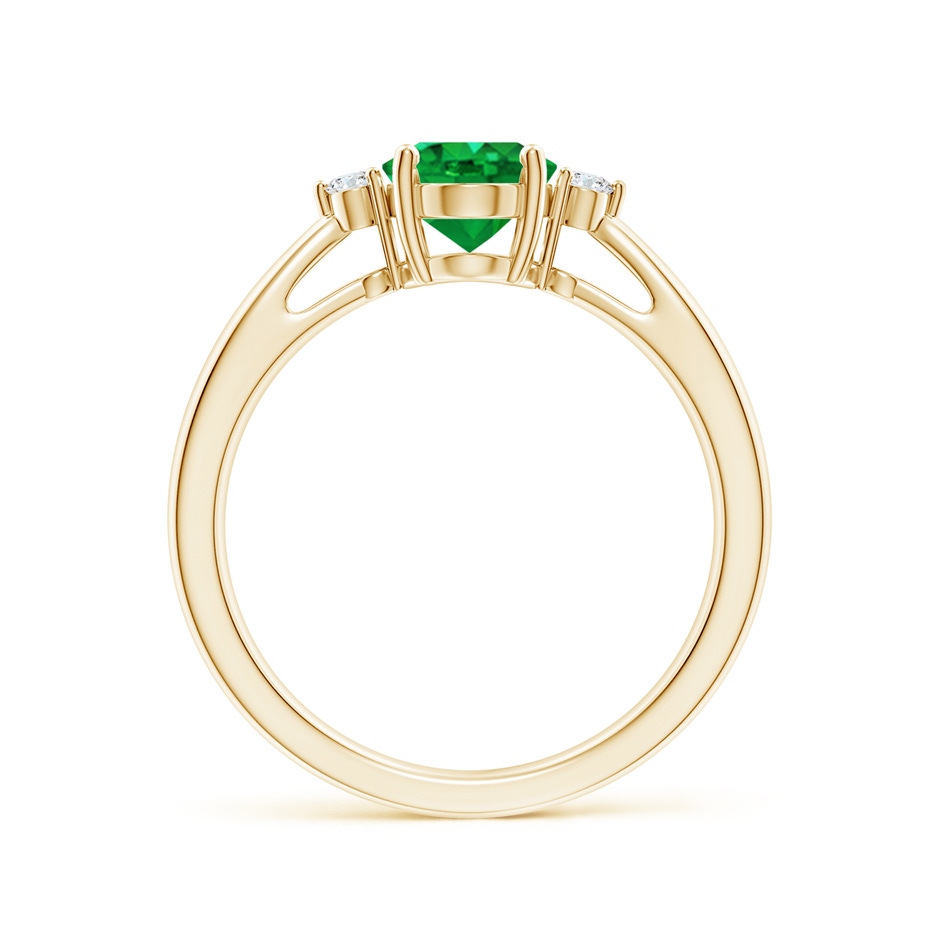 8x6mm AAA Tapered Shank Emerald Solitaire Ring with Diamond Accents in Yellow Gold side-1