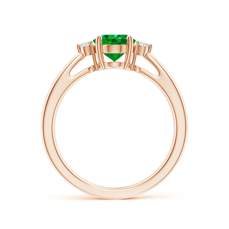 8x6mm AAAA Tapered Shank Emerald Solitaire Ring with Diamond Accents in Rose Gold side-1