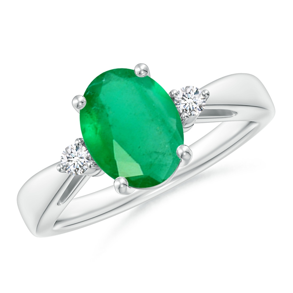 9x7mm A Tapered Shank Emerald Solitaire Ring with Diamond Accents in P950 Platinum 