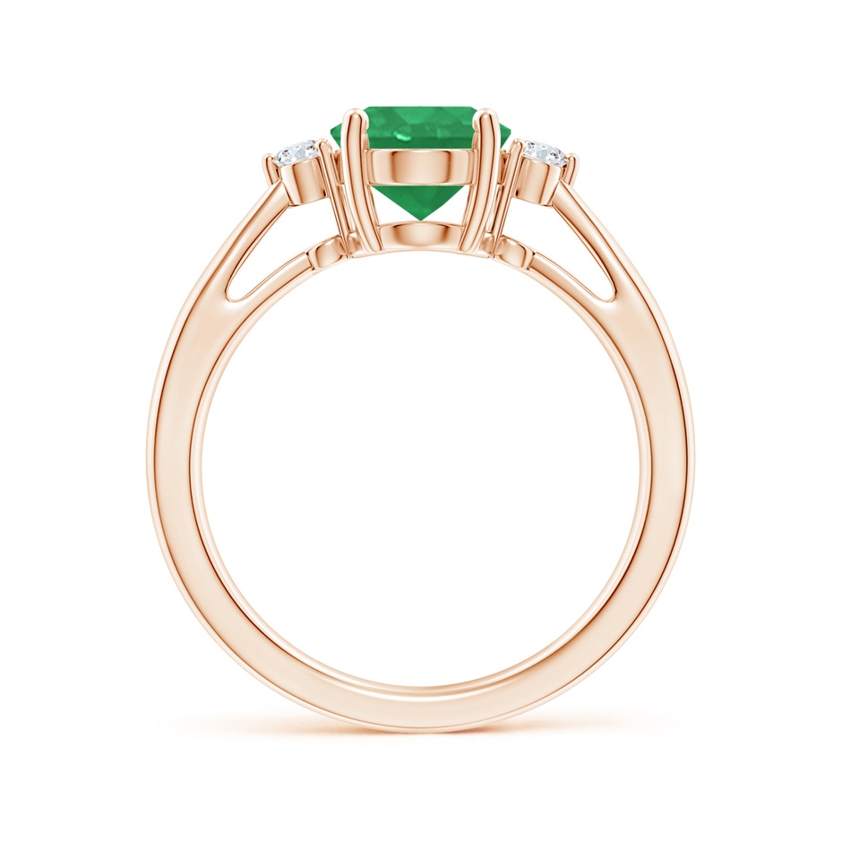9x7mm A Tapered Shank Emerald Solitaire Ring with Diamond Accents in Rose Gold side-1