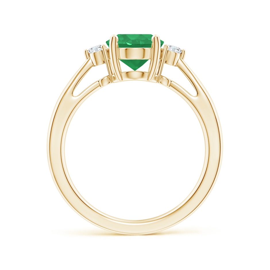 9x7mm A Tapered Shank Emerald Solitaire Ring with Diamond Accents in Yellow Gold side-1